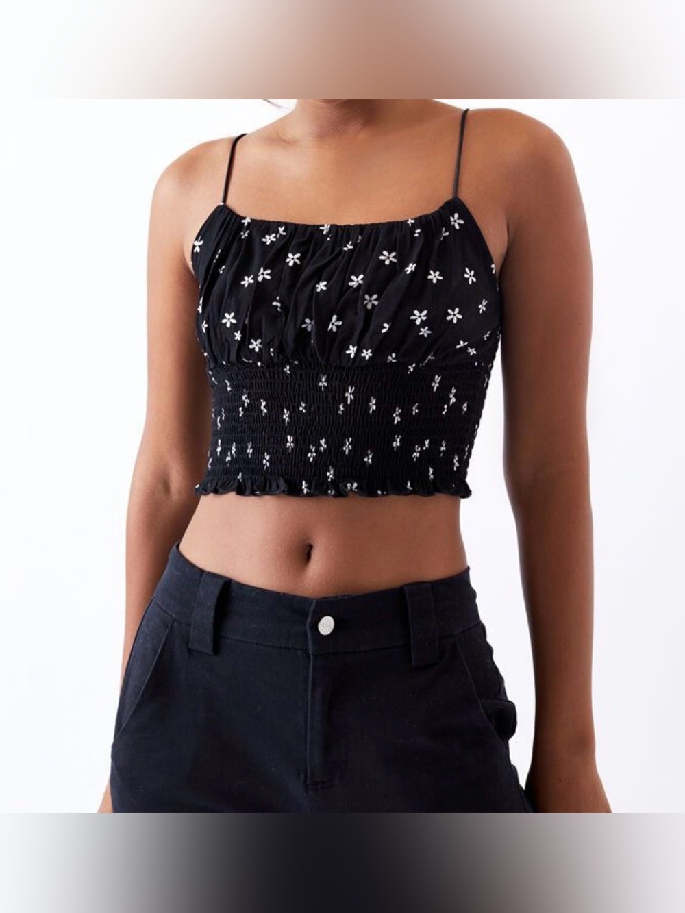 L.A. Hearts by PacSun Smocked Black Floral Bodice Cami Tank XS‎ 100% cotton